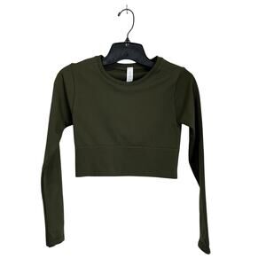 Aerie Offline Seamless Olive Green Cropped Long Sleeve Top Size XS